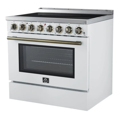 Forno Paolo 36 Inch White Freestanding Electric Range, Stainless Steel, 5.44 cu.ft, True Convection Oven, Energy Efficient FORNO