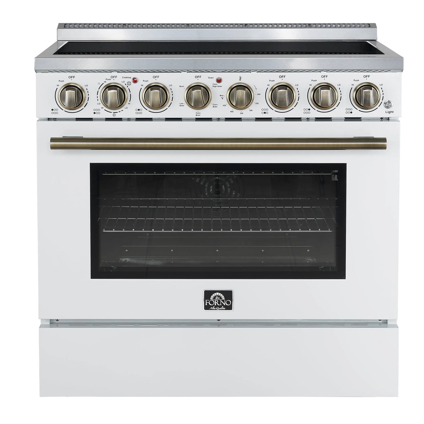 Forno Paolo 36 Inch White Freestanding Electric Range, Stainless Steel, 5.44 cu.ft, True Convection Oven, Energy Efficient FORNO