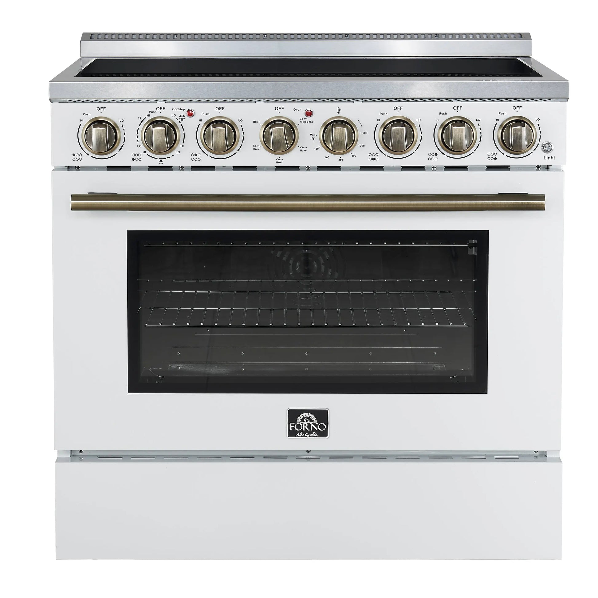 Forno Paolo 36 Inch White Freestanding Electric Range, Stainless Steel, 5.44 cu.ft, True Convection Oven, Energy Efficient FORNO