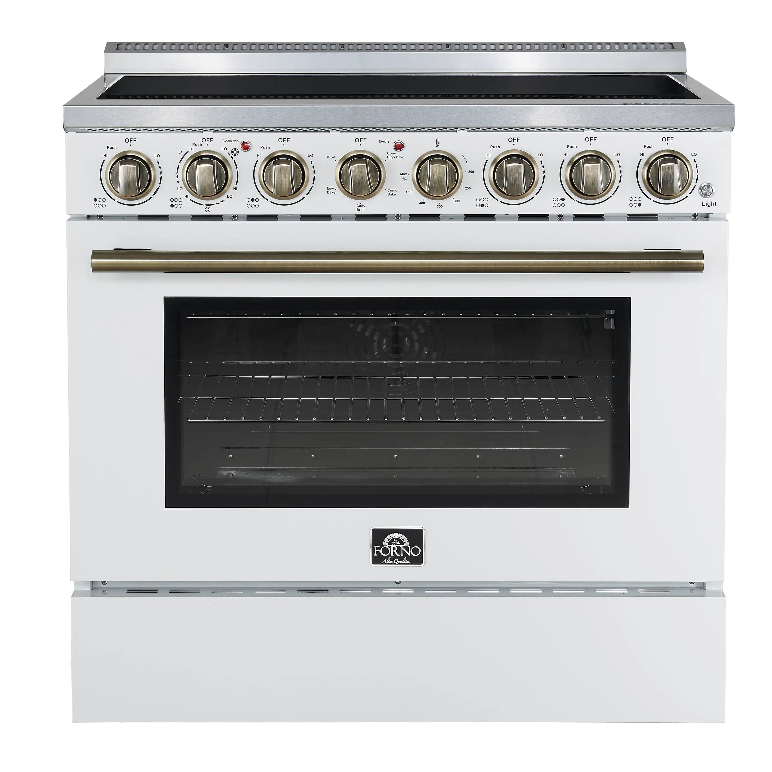 Forno Paolo 36 Inch White Freestanding Electric Range, Stainless Steel, 5.44 cu.ft, True Convection Oven, Energy Efficient FORNO