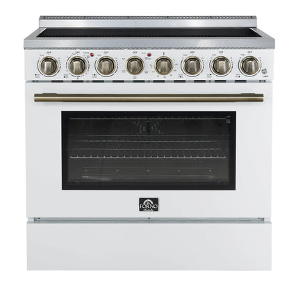 Forno Paolo 36 Inch White Freestanding Electric Range, Stainless Steel, 5.44 cu.ft, True Convection Oven, Energy Efficient FORNO