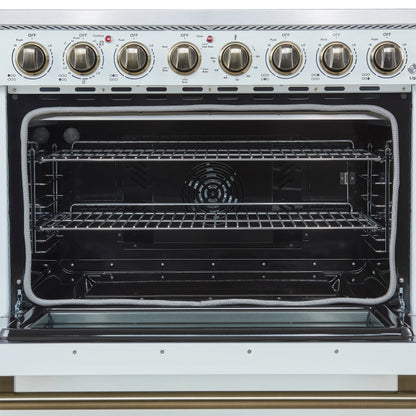 Forno Paolo 36 Inch White Freestanding Electric Range, Stainless Steel, 5.44 cu.ft, True Convection Oven, Energy Efficient FORNO