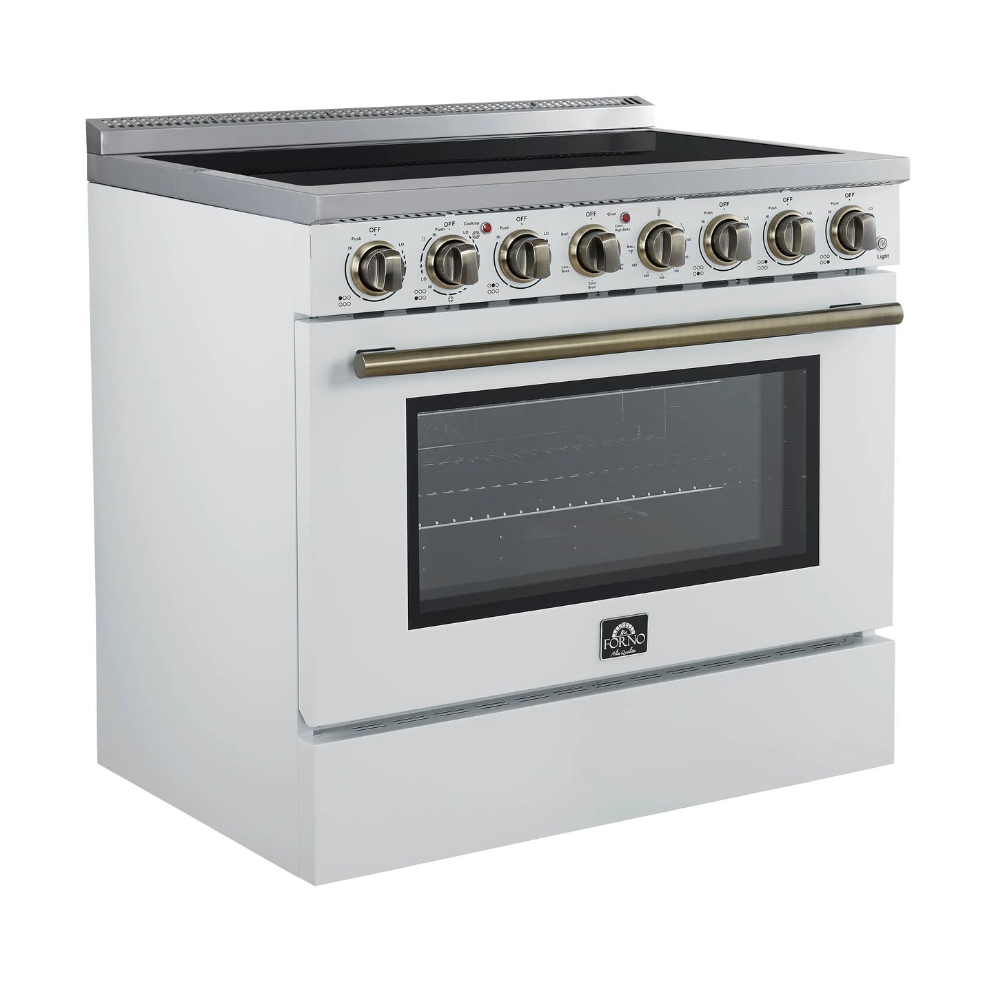 Forno Paolo 36 Inch White Freestanding Electric Range, Stainless Steel, 5.44 cu.ft, True Convection Oven, Energy Efficient FORNO