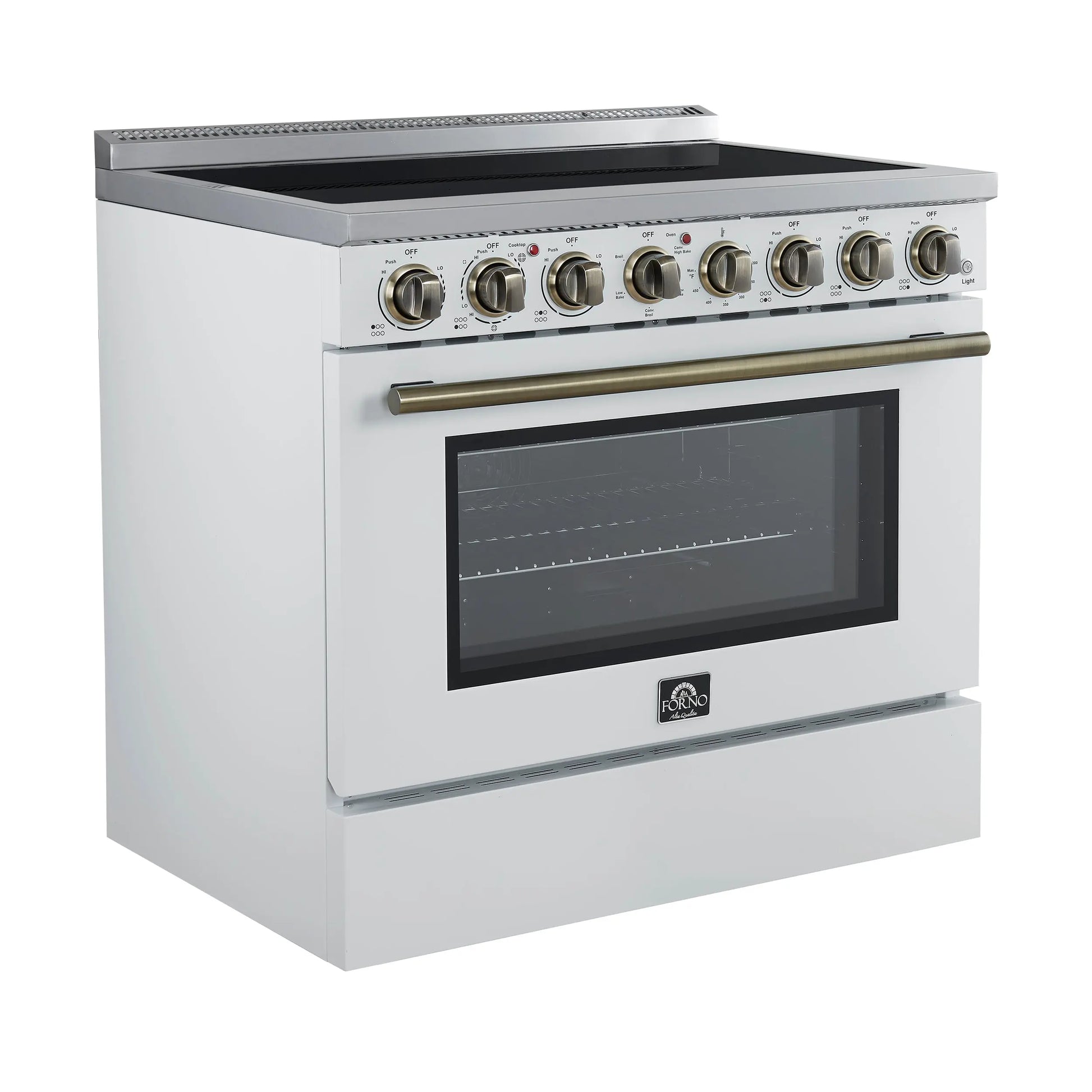 Forno Paolo 36 Inch White Freestanding Electric Range, Stainless Steel, 5.44 cu.ft, True Convection Oven, Energy Efficient FORNO