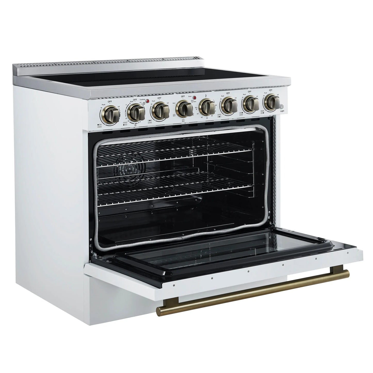 Forno Paolo 36 Inch White Freestanding Electric Range, Stainless Steel, 5.44 cu.ft, True Convection Oven, Energy Efficient FORNO