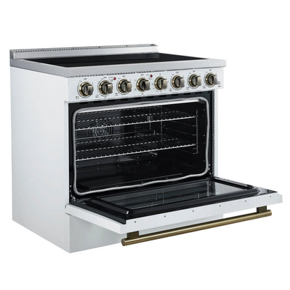 Forno Paolo 36 Inch White Freestanding Electric Range, Stainless Steel, 5.44 cu.ft, True Convection Oven, Energy Efficient FORNO
