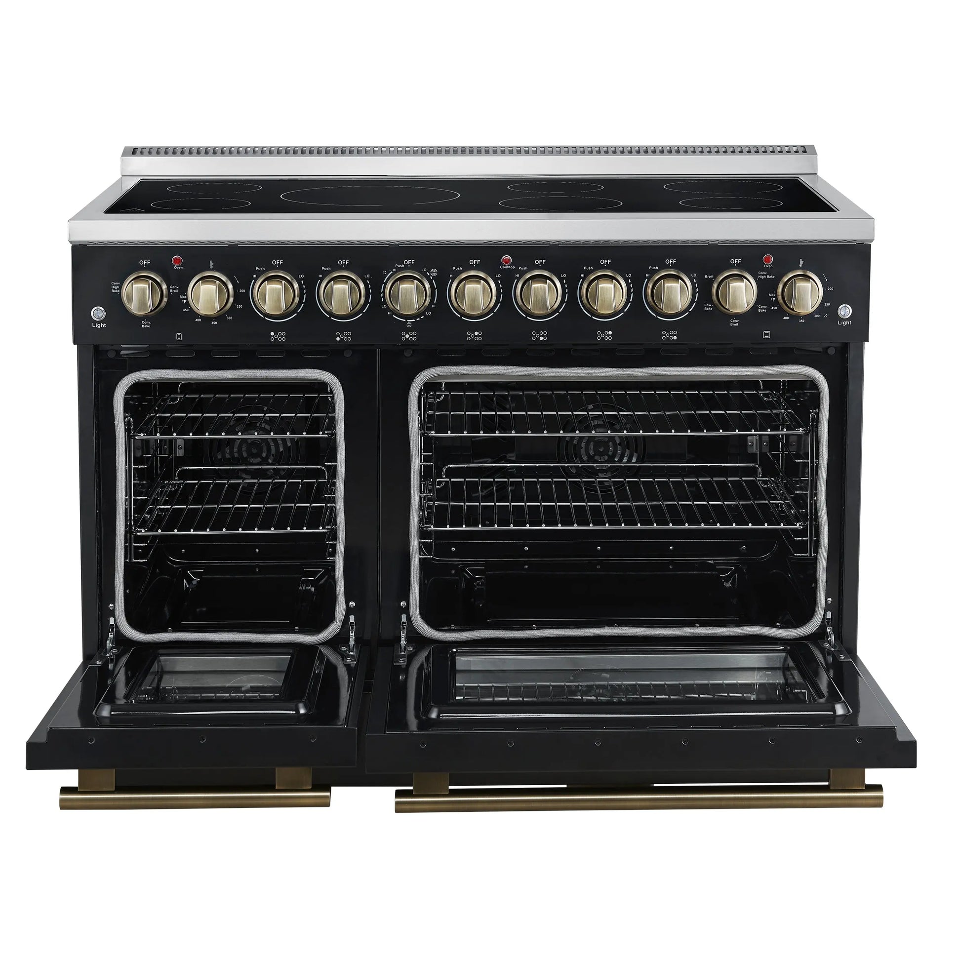 Forno Paolo 48 Inch Freestanding Electric Range in Black with Antique Brass, 6.7 cu.ft, True Convection Oven, Energy Efficient FORNO