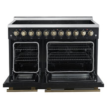 Forno Paolo 48 Inch Freestanding Electric Range in Black with Antique Brass, 6.7 cu.ft, True Convection Oven, Energy Efficient FORNO