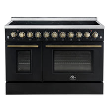 Forno Paolo 48 Inch Freestanding Electric Range in Black with Antique Brass, 6.7 cu.ft, True Convection Oven, Energy Efficient FORNO