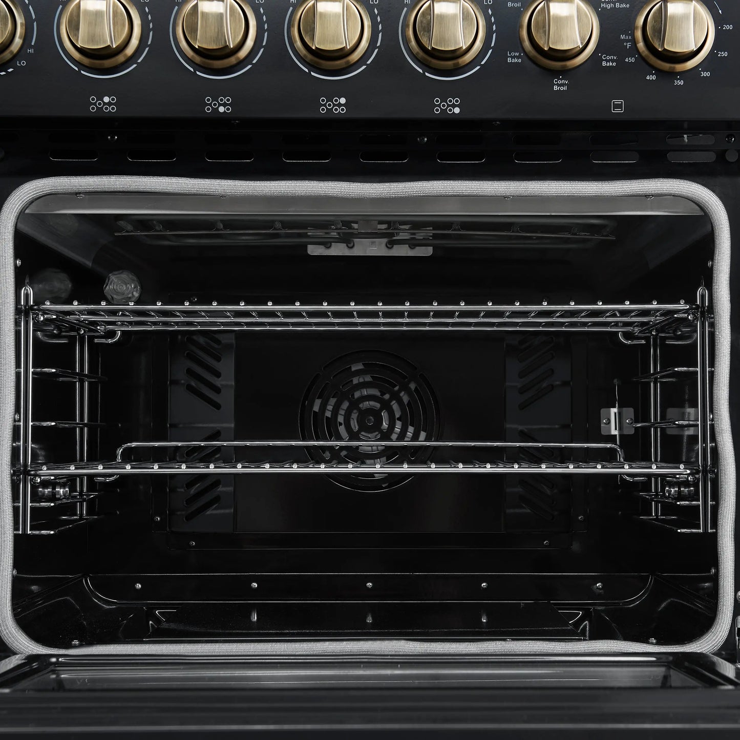 Forno Paolo 48 Inch Freestanding Electric Range in Black with Antique Brass, 6.7 cu.ft, True Convection Oven, Energy Efficient FORNO