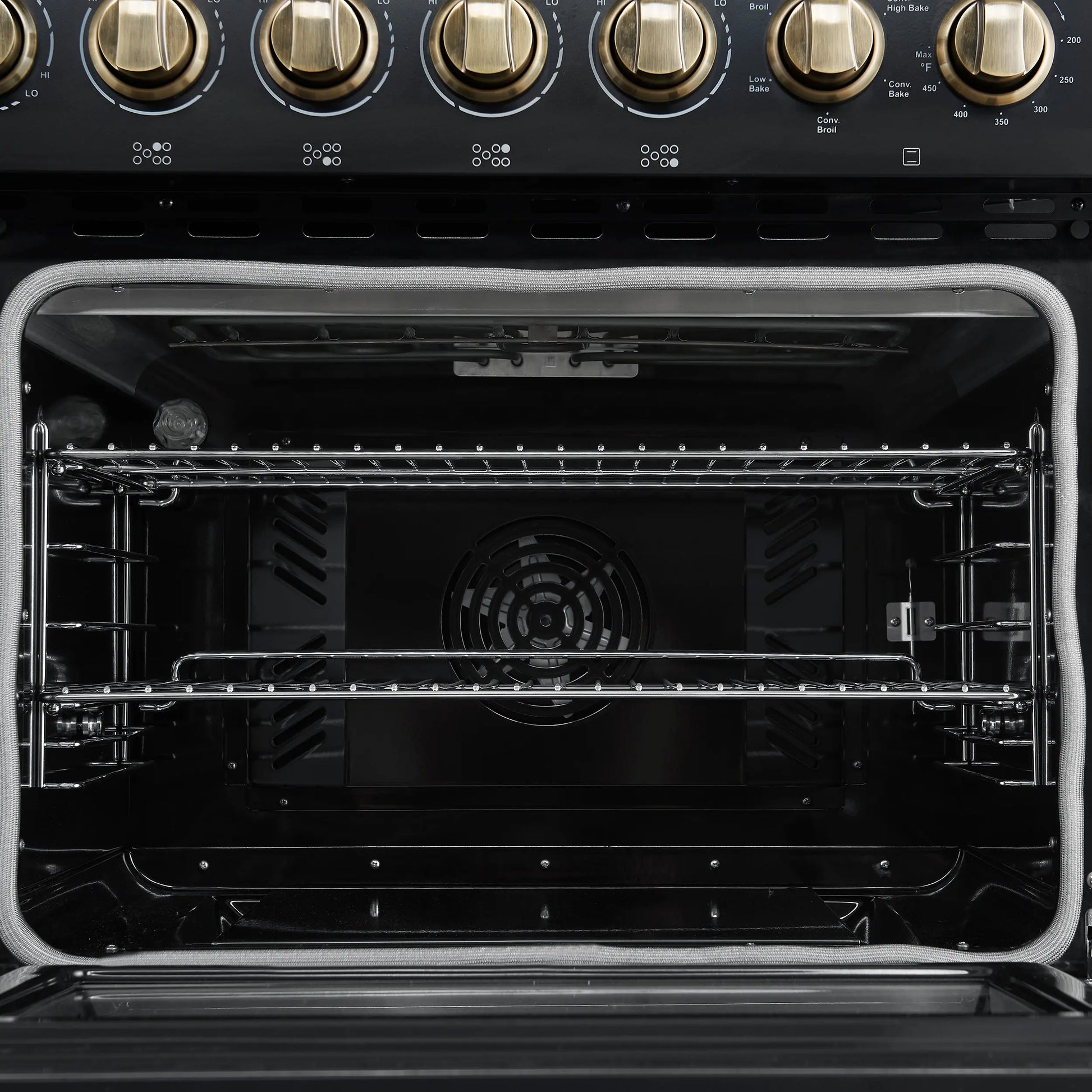 Forno Paolo 48 Inch Freestanding Electric Range in Black with Antique Brass, 6.7 cu.ft, True Convection Oven, Energy Efficient FORNO