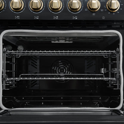 Forno Paolo 48 Inch Freestanding Electric Range in Black with Antique Brass, 6.7 cu.ft, True Convection Oven, Energy Efficient FORNO