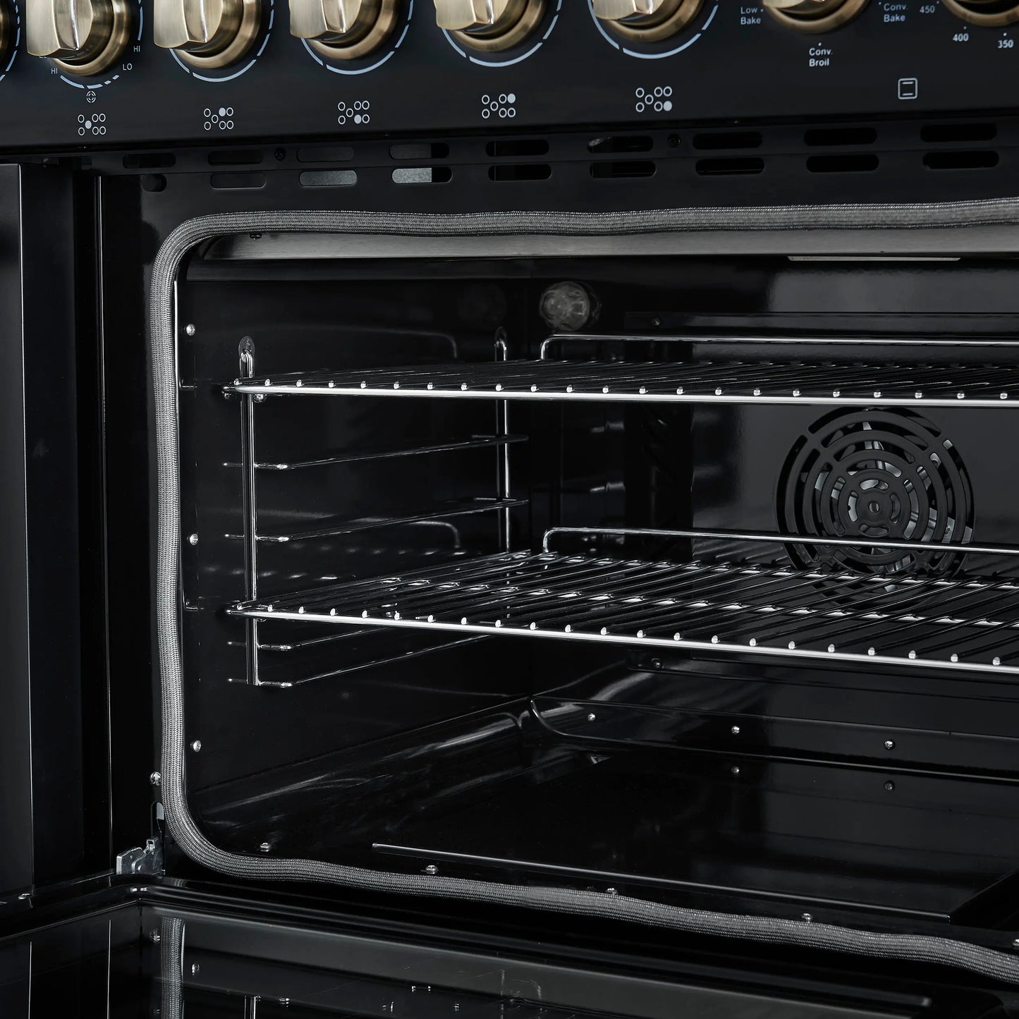 Forno Paolo 48 Inch Freestanding Electric Range in Black with Antique Brass, 6.7 cu.ft, True Convection Oven, Energy Efficient FORNO