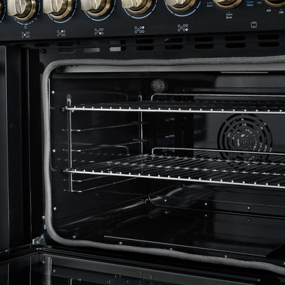 Forno Paolo 48 Inch Freestanding Electric Range in Black with Antique Brass, 6.7 cu.ft, True Convection Oven, Energy Efficient FORNO