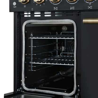 Forno Paolo 48 Inch Freestanding Electric Range in Black with Antique Brass, 6.7 cu.ft, True Convection Oven, Energy Efficient FORNO
