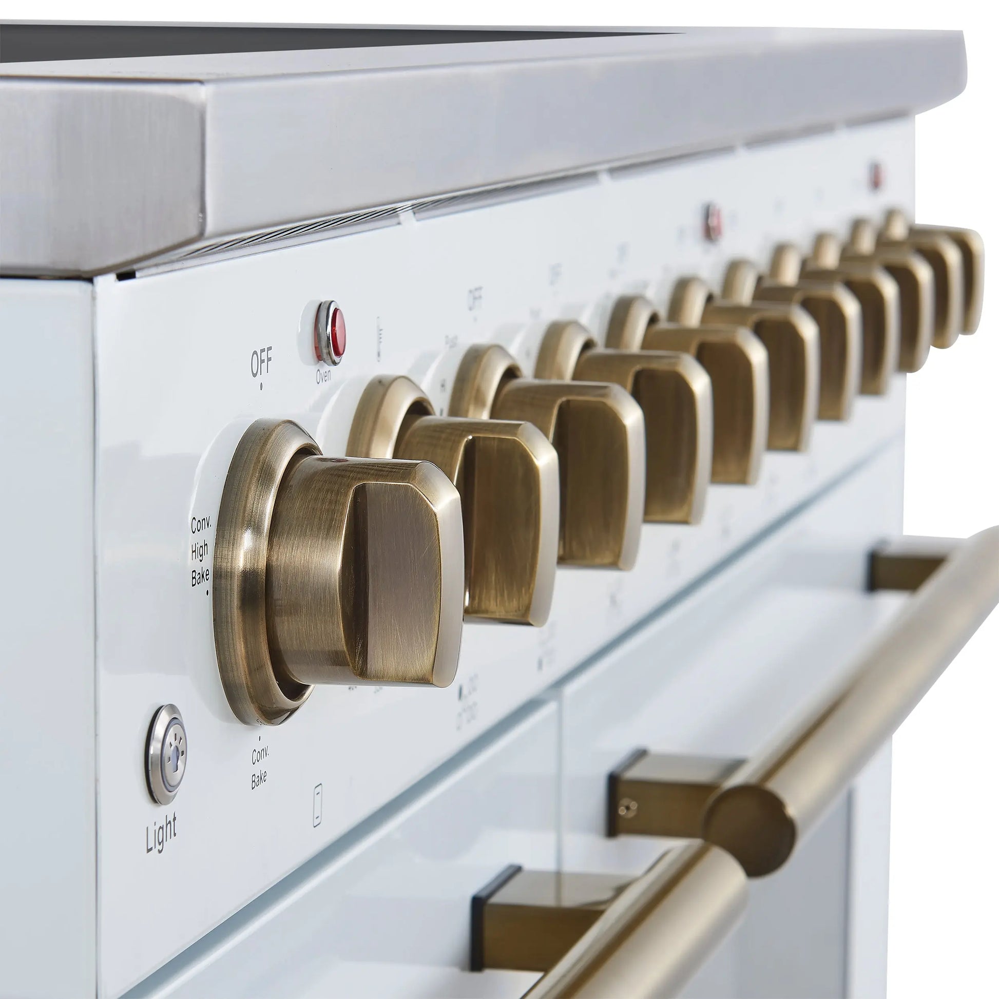 Forno Paolo 48 Inch Freestanding Electric Range in White with Antique Brass, 6.7 cu.ft, True Convection Oven, Energy Efficient FORNO