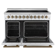 Forno Paolo 48 Inch Freestanding Electric Range in White with Antique Brass, 6.7 cu.ft, True Convection Oven, Energy Efficient FORNO