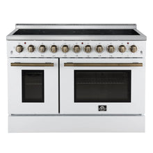 Forno Paolo 48 Inch Freestanding Electric Range in White with Antique Brass, 6.7 cu.ft, True Convection Oven, Energy Efficient FORNO
