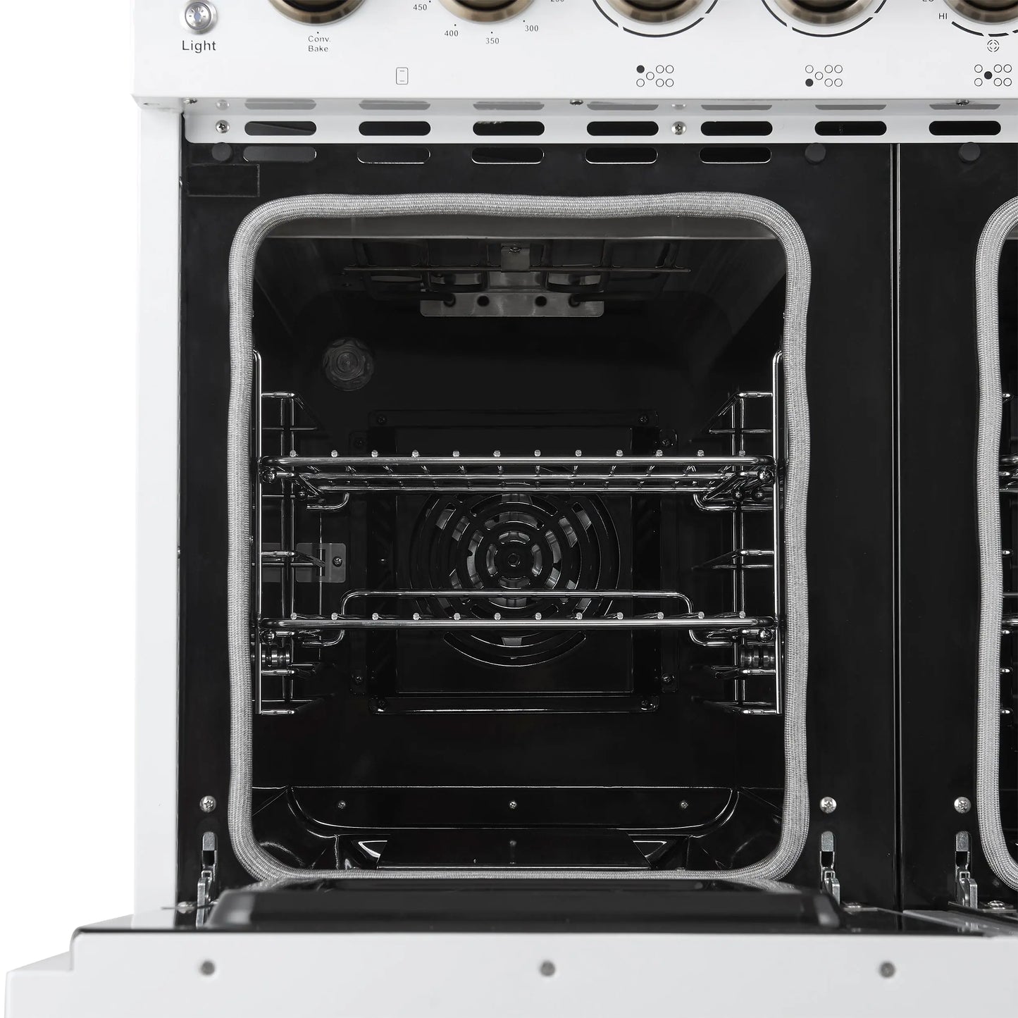 Forno Paolo 48 Inch Freestanding Electric Range in White with Antique Brass, 6.7 cu.ft, True Convection Oven, Energy Efficient FORNO