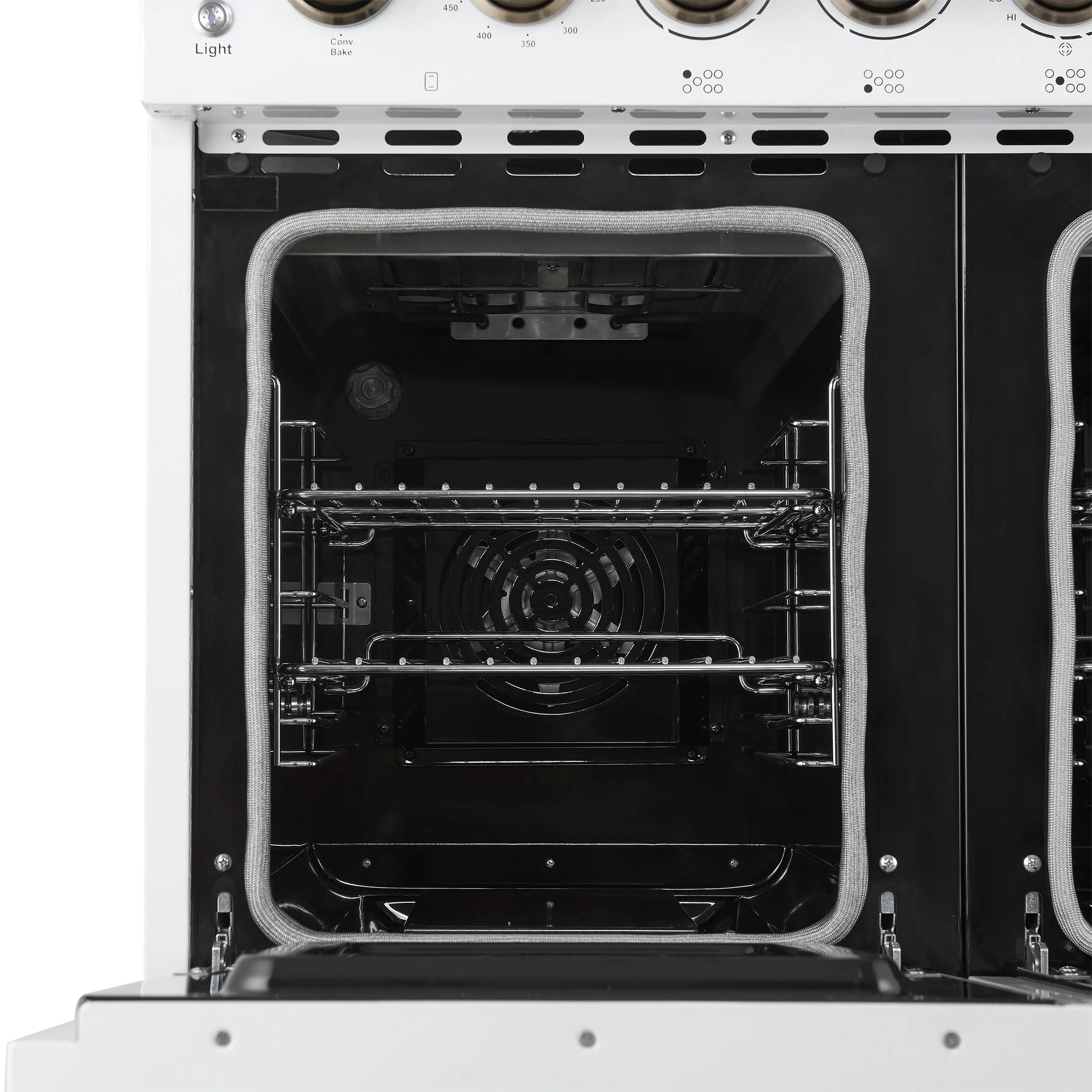 Forno Paolo 48 Inch Freestanding Electric Range in White with Antique Brass, 6.7 cu.ft, True Convection Oven, Energy Efficient FORNO