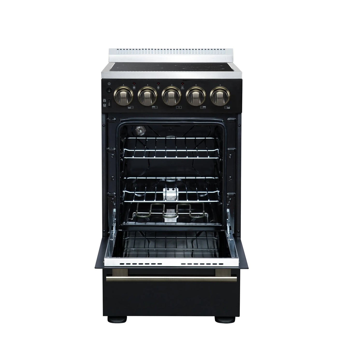 Forno Pallerano 20 Inch Freestanding Electric Range in Black with Antique Brass, Compact Design FORNO