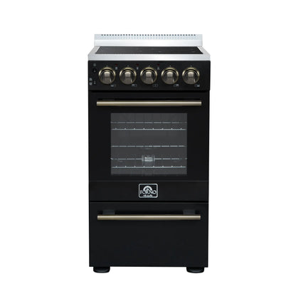 Forno Pallerano 20 Inch Freestanding Electric Range in Black with Antique Brass, Compact Design FORNO