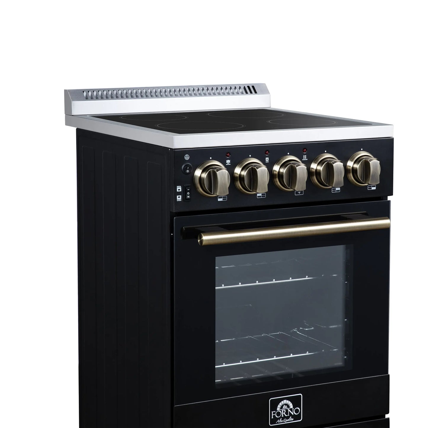 Forno Pallerano 20 Inch Freestanding Electric Range in Black with Antique Brass, Compact Design FORNO