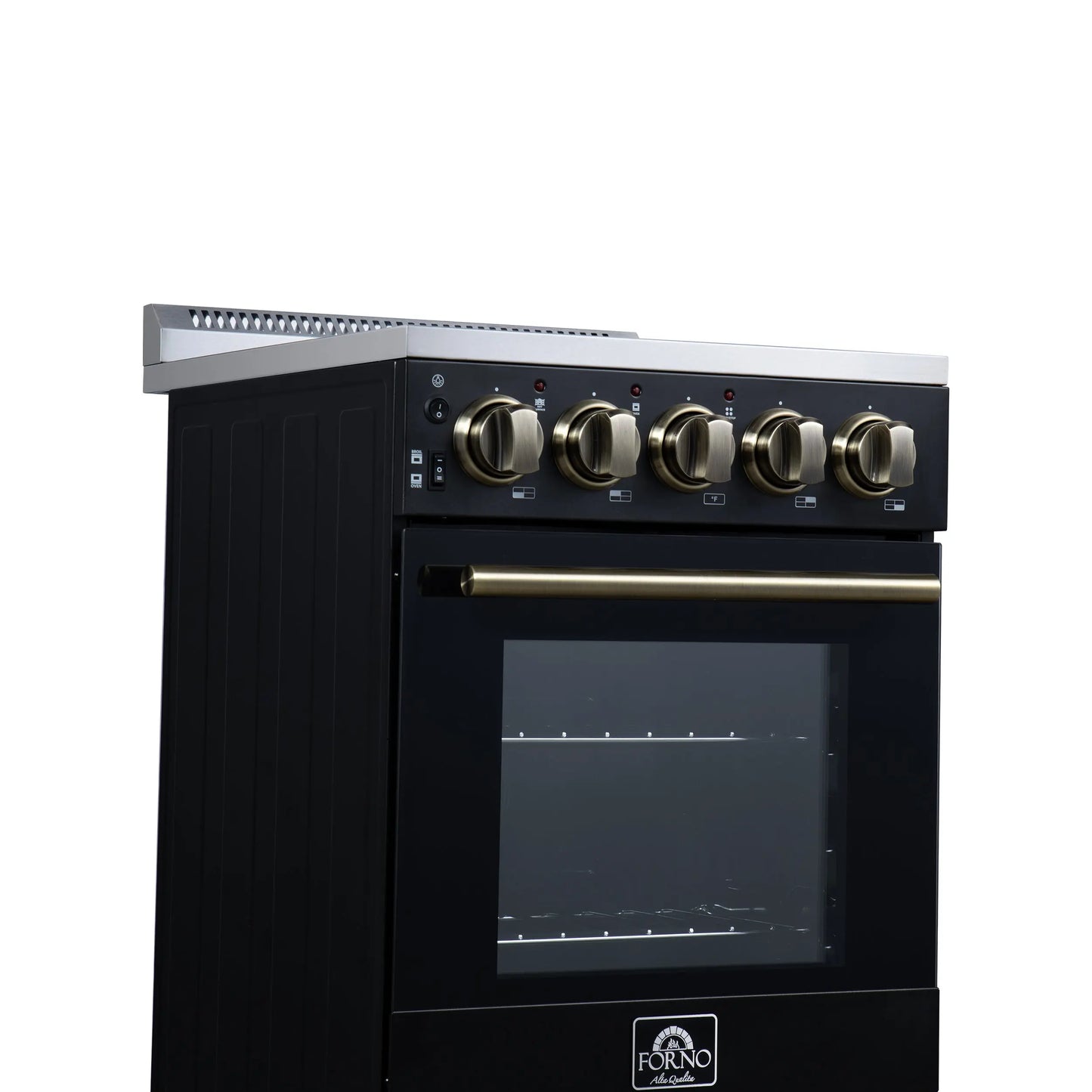 Forno Pallerano 20 Inch Freestanding Electric Range in Black with Antique Brass, Compact Design FORNO