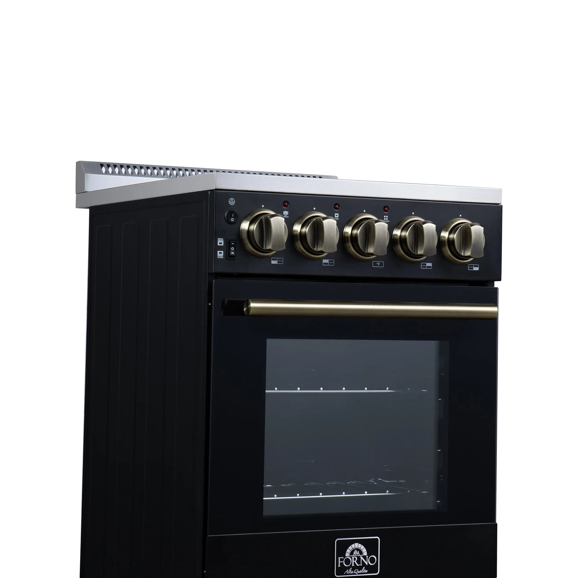 Forno Pallerano 20 Inch Freestanding Electric Range in Black with Antique Brass, Compact Design FORNO