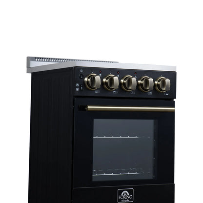 Forno Pallerano 20 Inch Freestanding Electric Range in Black with Antique Brass, Compact Design FORNO