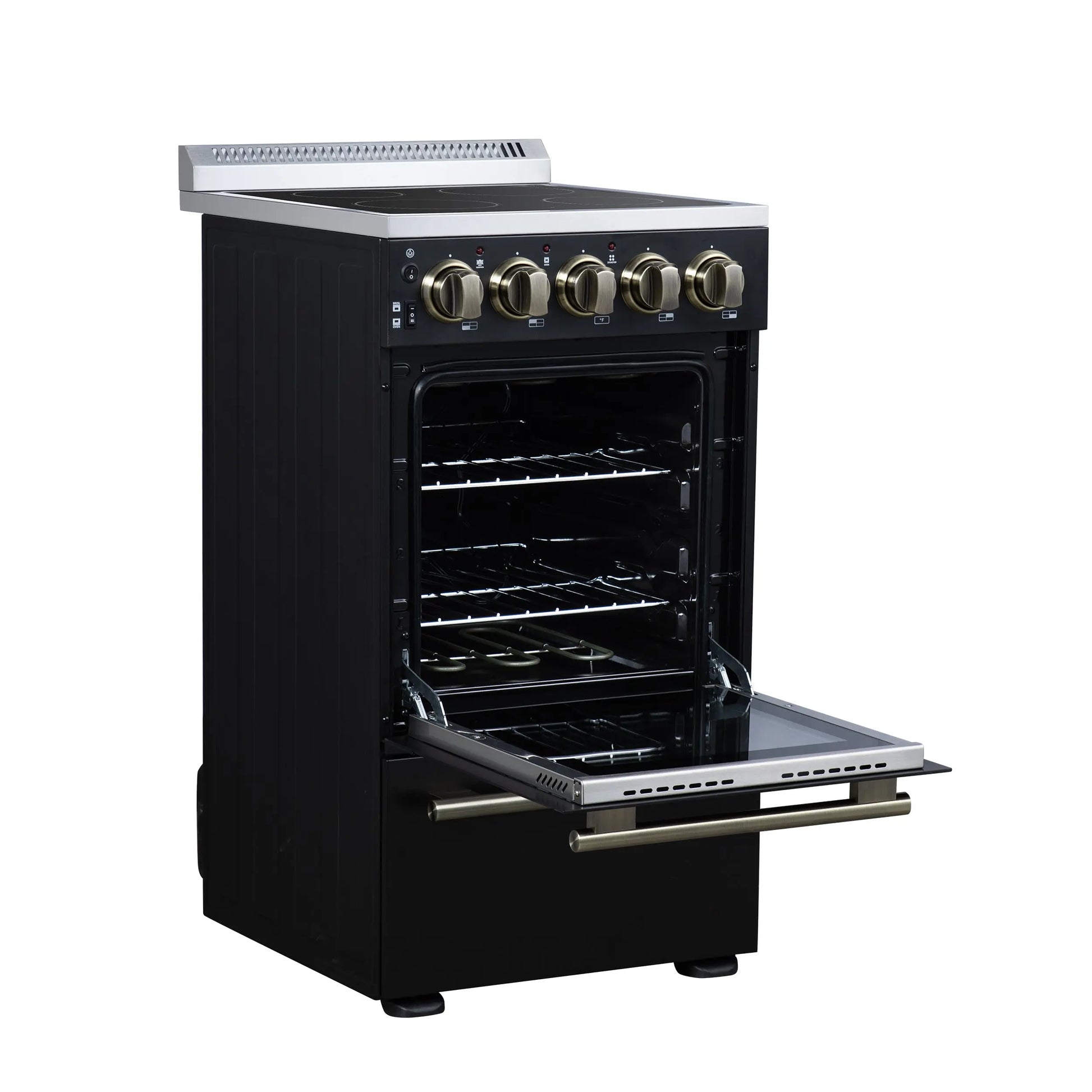 Forno Pallerano 20 Inch Freestanding Electric Range in Black with Antique Brass, Compact Design FORNO