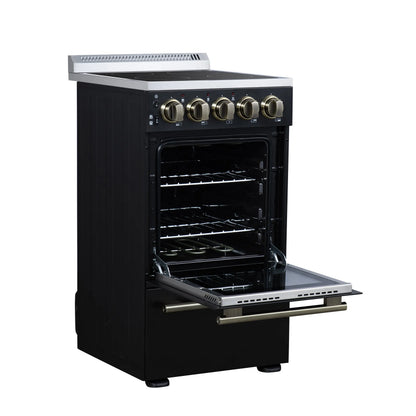 Forno Pallerano 20 Inch Freestanding Electric Range in Black with Antique Brass, Compact Design FORNO