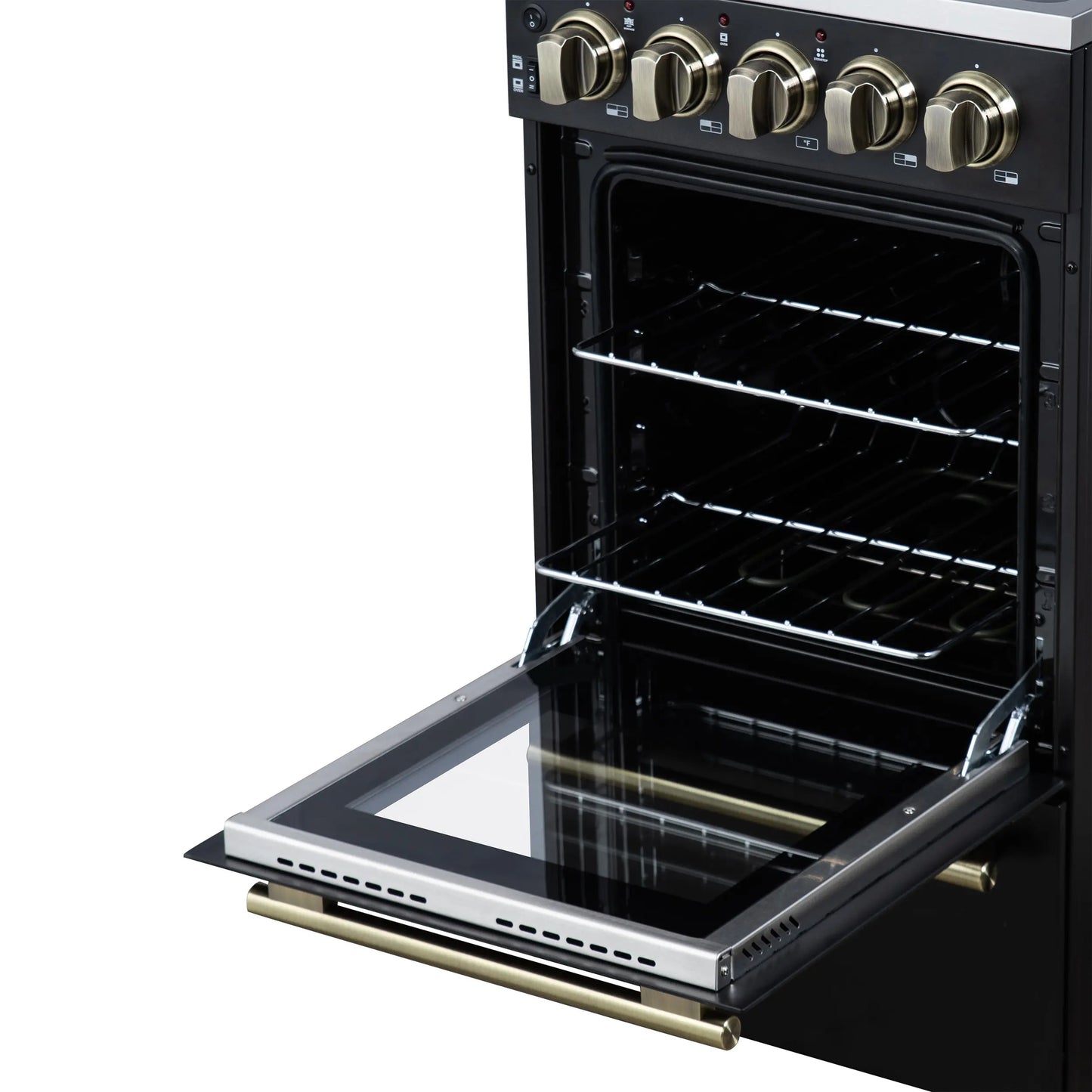 Forno Pallerano 20 Inch Freestanding Electric Range in Black with Antique Brass, Compact Design FORNO