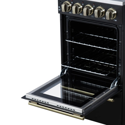 Forno Pallerano 20 Inch Freestanding Electric Range in Black with Antique Brass, Compact Design FORNO