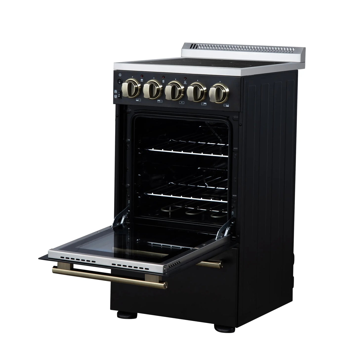Forno Pallerano 20 Inch Freestanding Electric Range in Black with Antique Brass, Compact Design FORNO