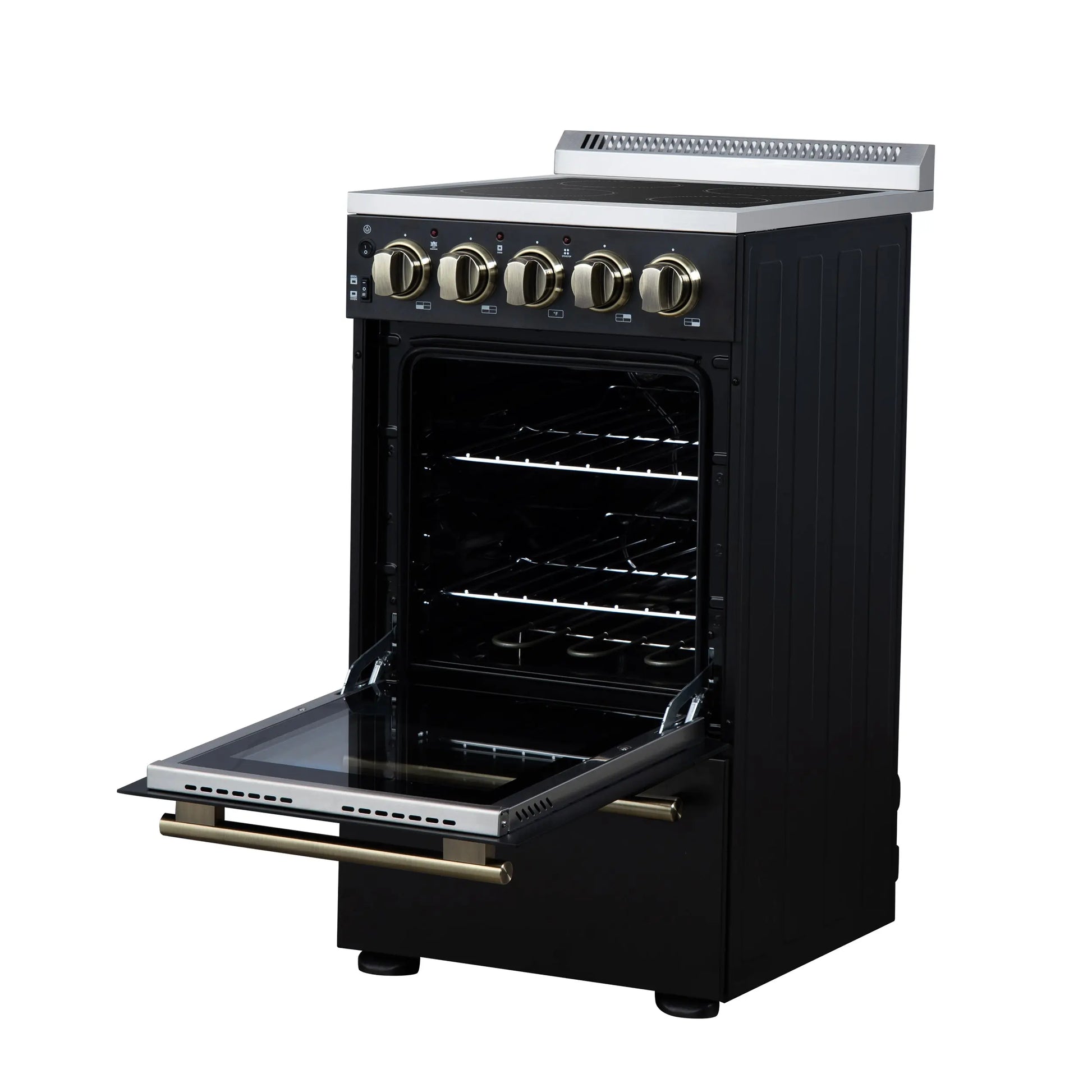 Forno Pallerano 20 Inch Freestanding Electric Range in Black with Antique Brass, Compact Design FORNO