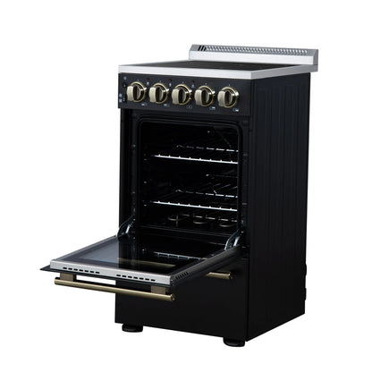 Forno Pallerano 20 Inch Freestanding Electric Range in Black with Antique Brass, Compact Design FORNO