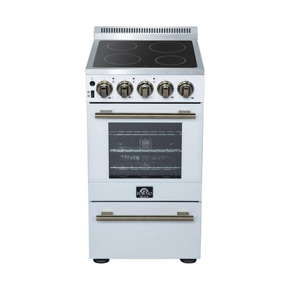 Forno Pallerano 20 Inch Freestanding Electric Range in White with Antique Brass, Compact Design FORNO