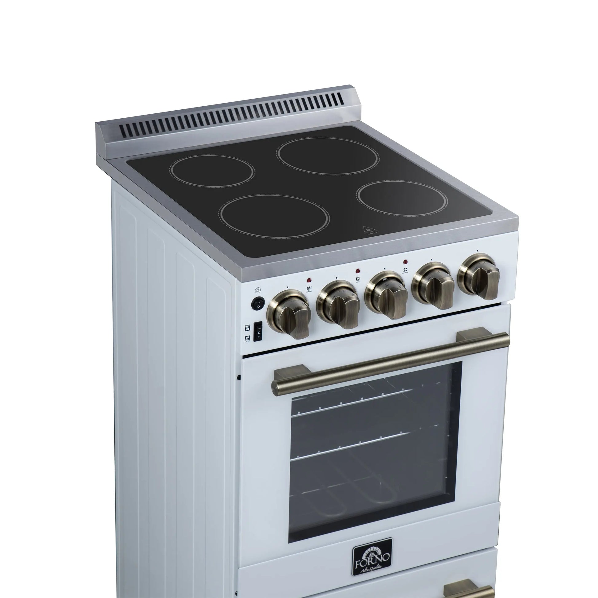 Forno Pallerano 20 Inch Freestanding Electric Range in White with Antique Brass, Compact Design FORNO
