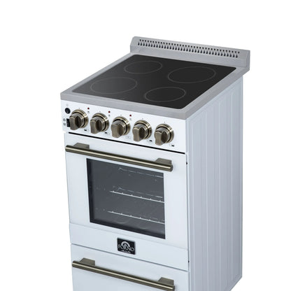 Forno Pallerano 20 Inch Freestanding Electric Range in White with Antique Brass, Compact Design FORNO