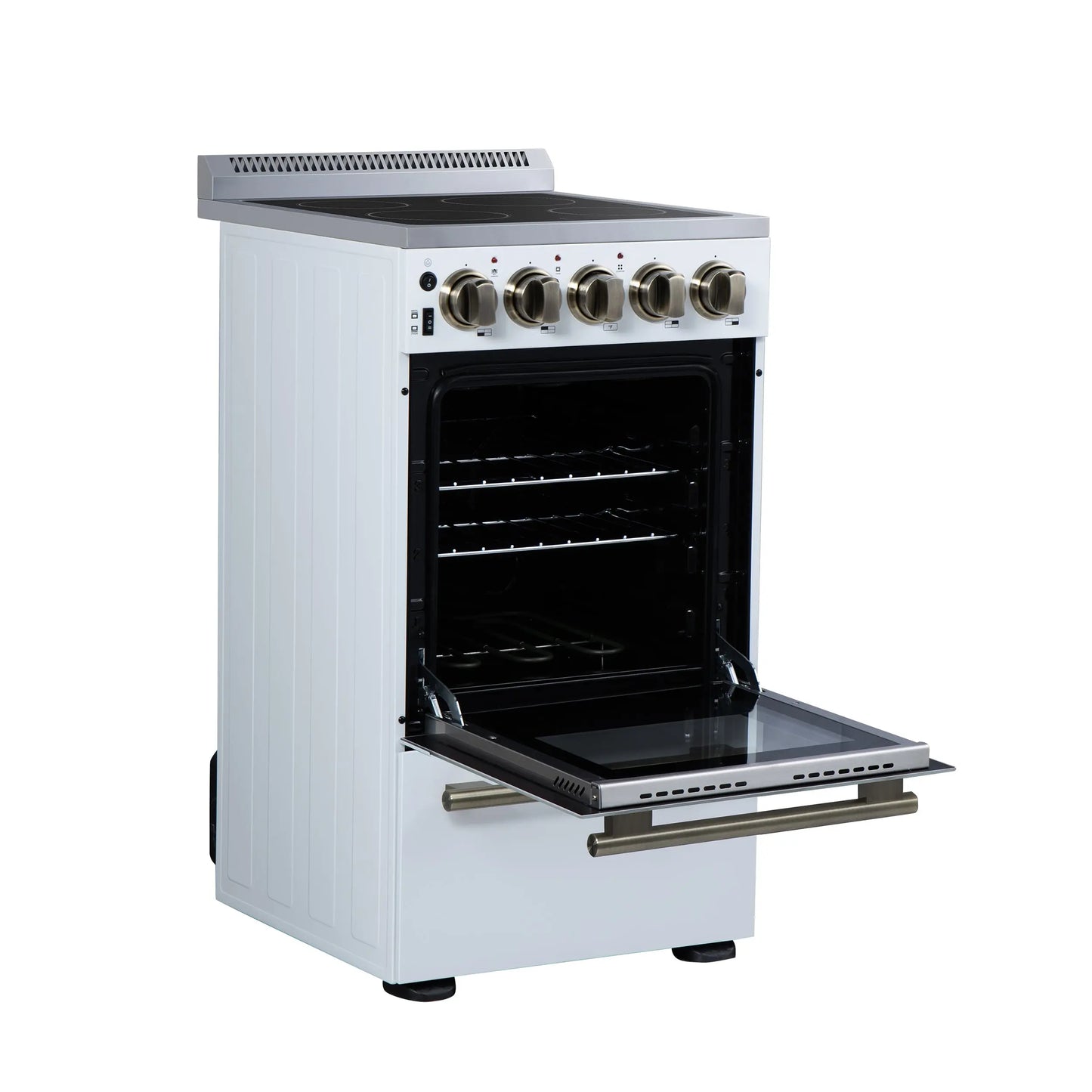 Forno Pallerano 20 Inch Freestanding Electric Range in White with Antique Brass, Compact Design FORNO