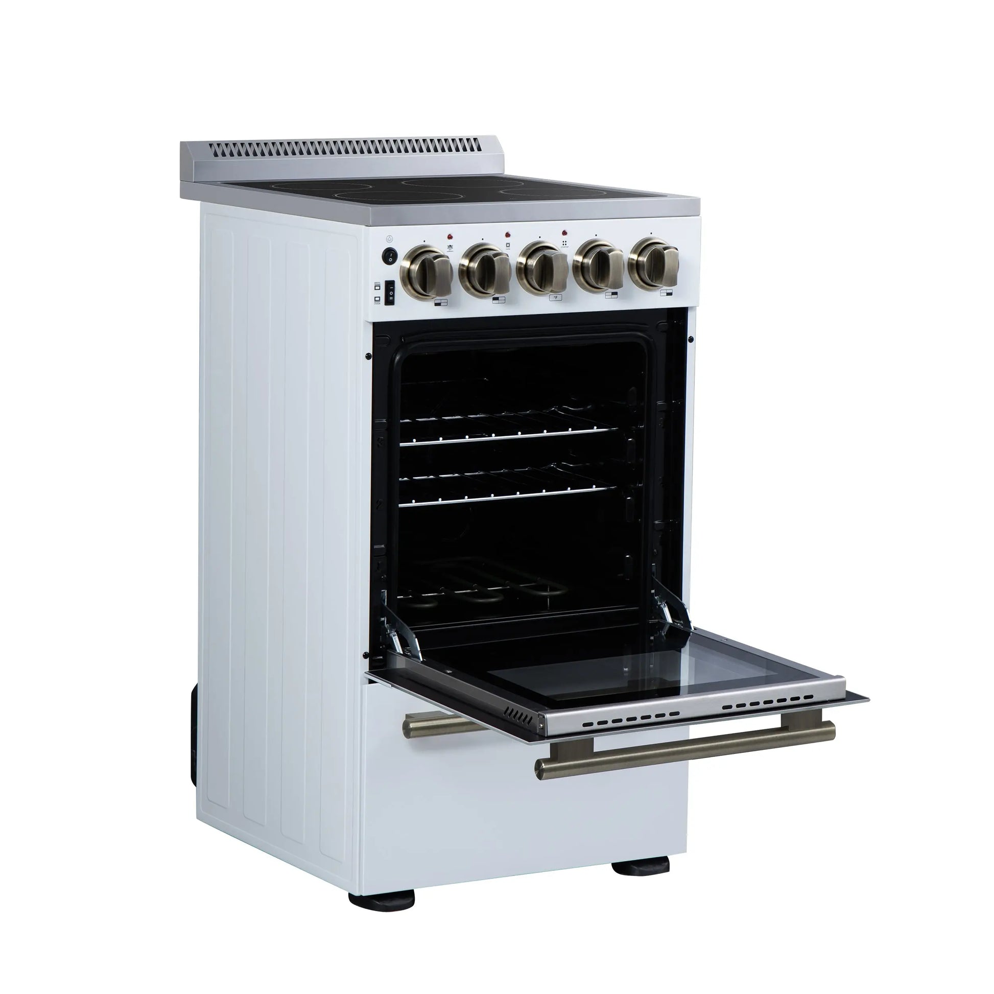 Forno Pallerano 20 Inch Freestanding Electric Range in White with Antique Brass, Compact Design FORNO