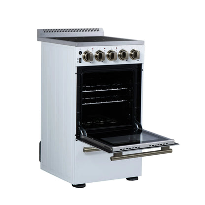 Forno Pallerano 20 Inch Freestanding Electric Range in White with Antique Brass, Compact Design FORNO