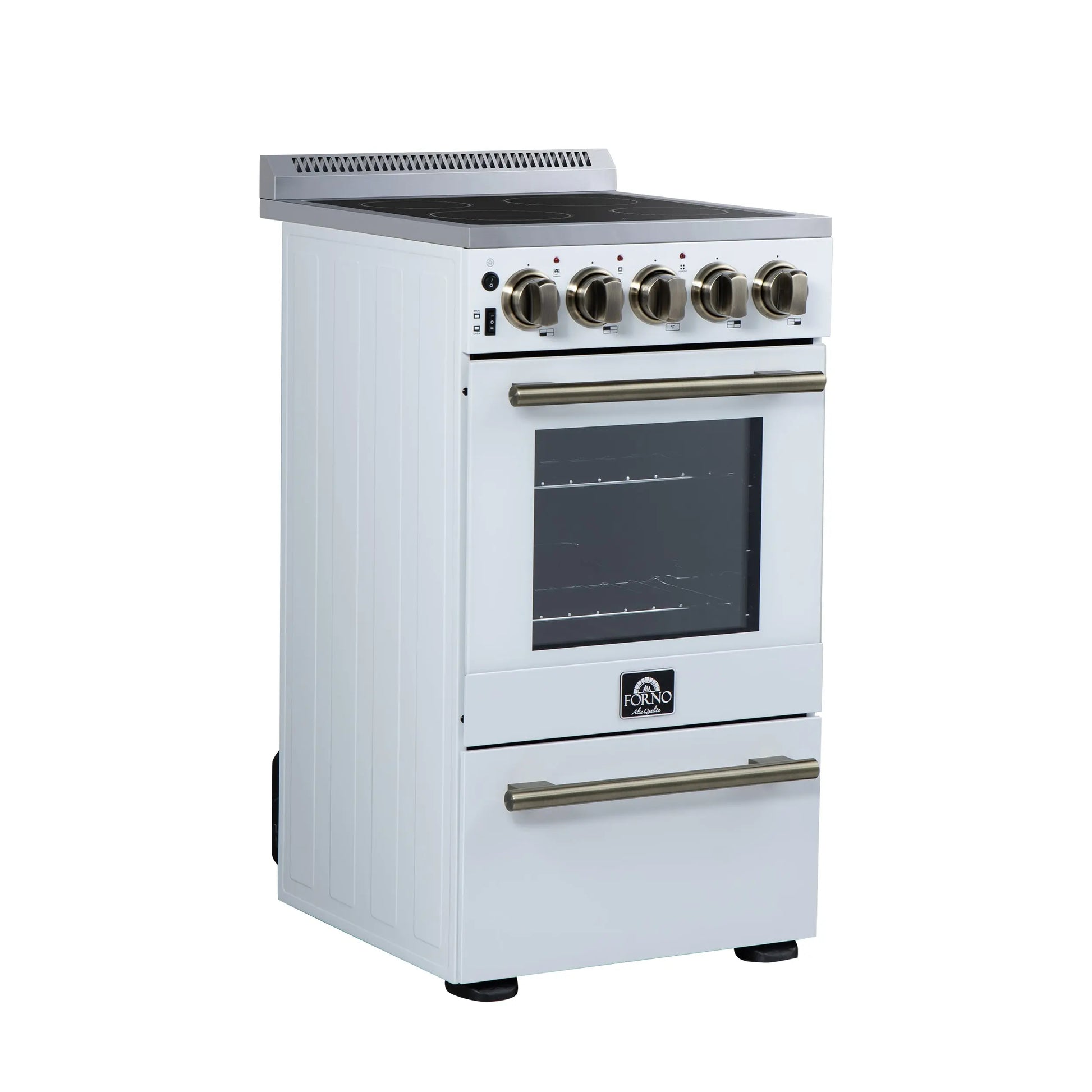 Forno Pallerano 20 Inch Freestanding Electric Range in White with Antique Brass, Compact Design FORNO