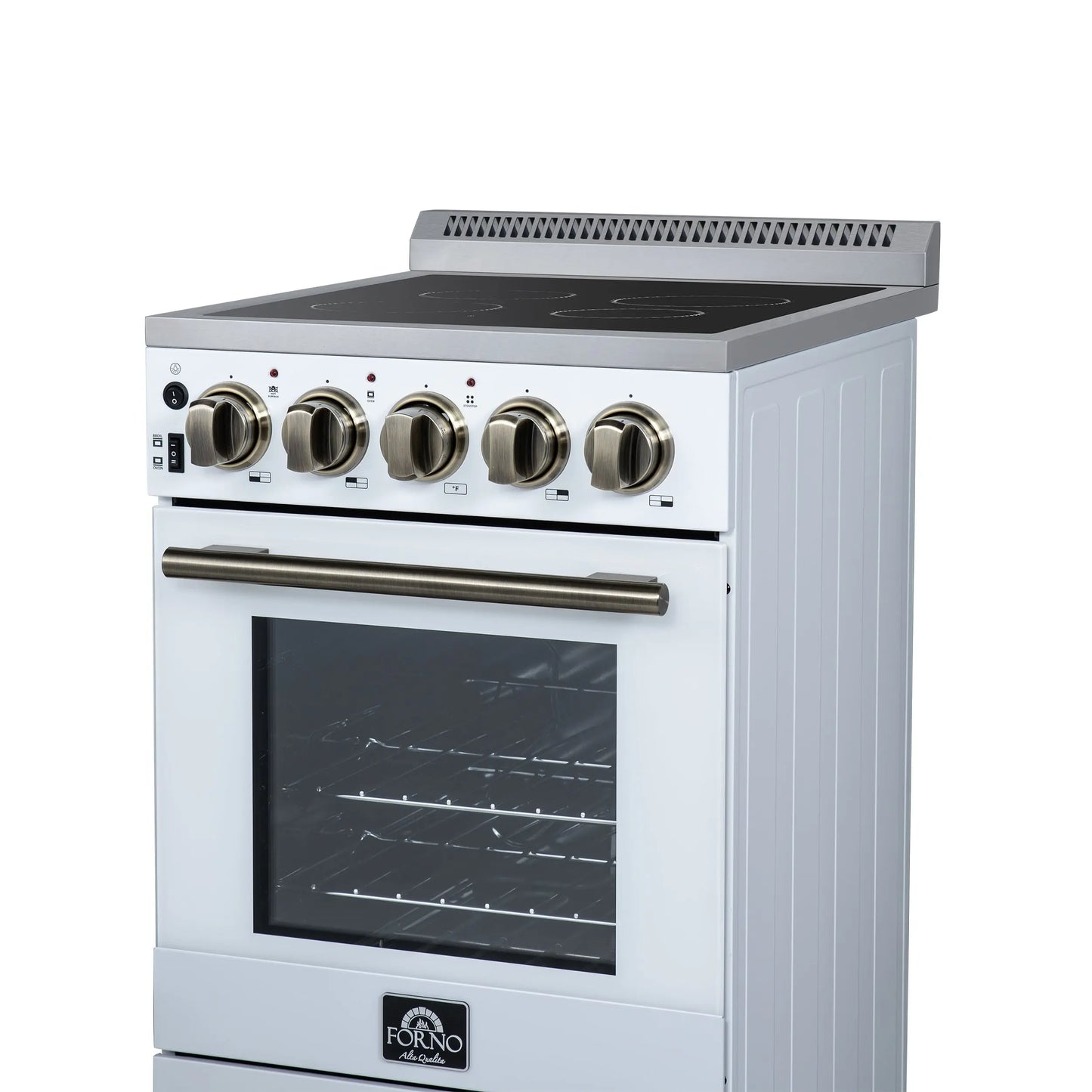Forno Pallerano 20 Inch Freestanding Electric Range in White with Antique Brass, Compact Design FORNO