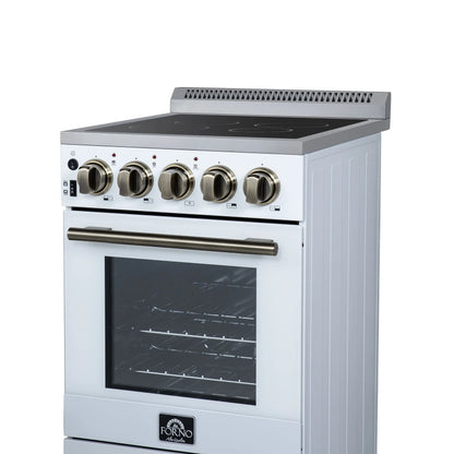 Forno Pallerano 20 Inch Freestanding Electric Range in White with Antique Brass, Compact Design FORNO