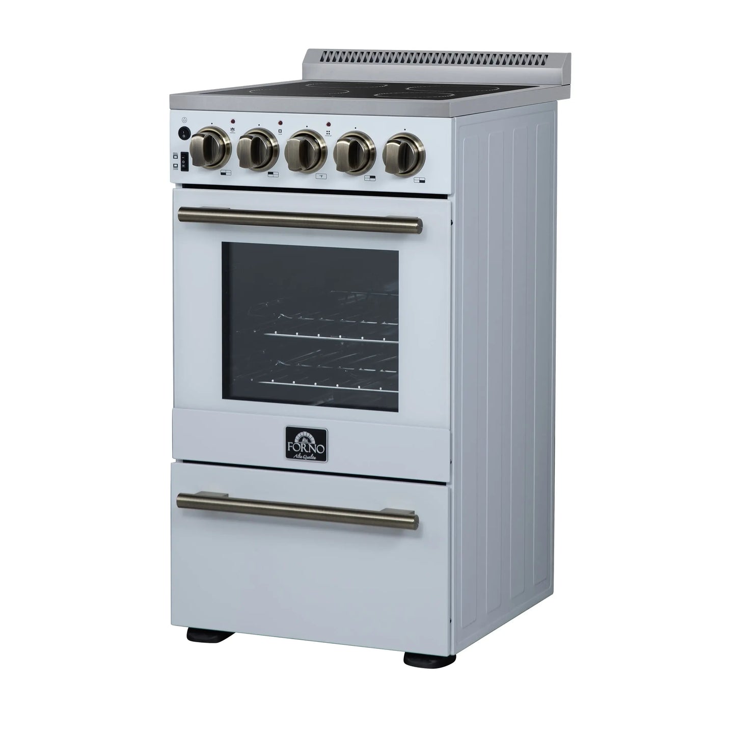 Forno Pallerano 20 Inch Freestanding Electric Range in White with Antique Brass, Compact Design FORNO
