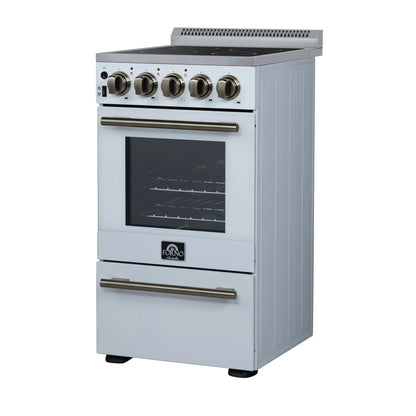 Forno Pallerano 20 Inch Freestanding Electric Range in White with Antique Brass, Compact Design FORNO