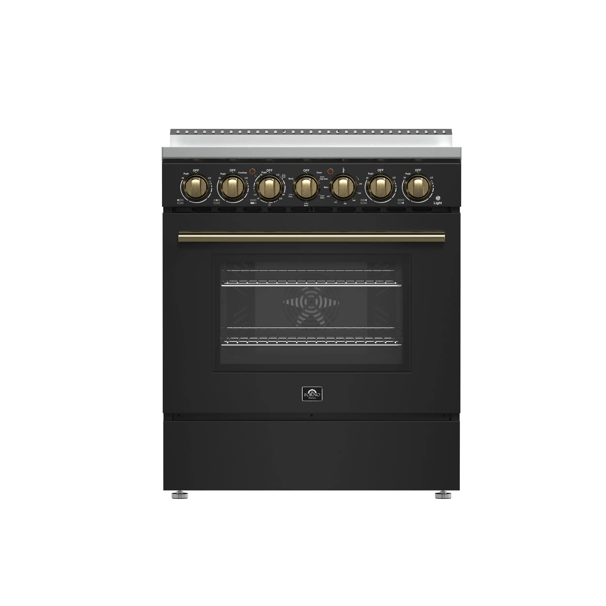 Forno Paolo 30-Inch Freestanding Electric Range, Black, 4.38 cu.ft, True Convection Oven, Energy Efficient FORNO