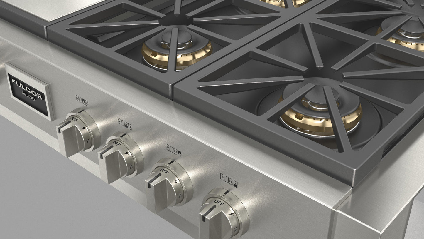Fulgor Milano 48″ Sofia All Gas Rangetop, 6 Burners, Griddle F6GRT486GS1